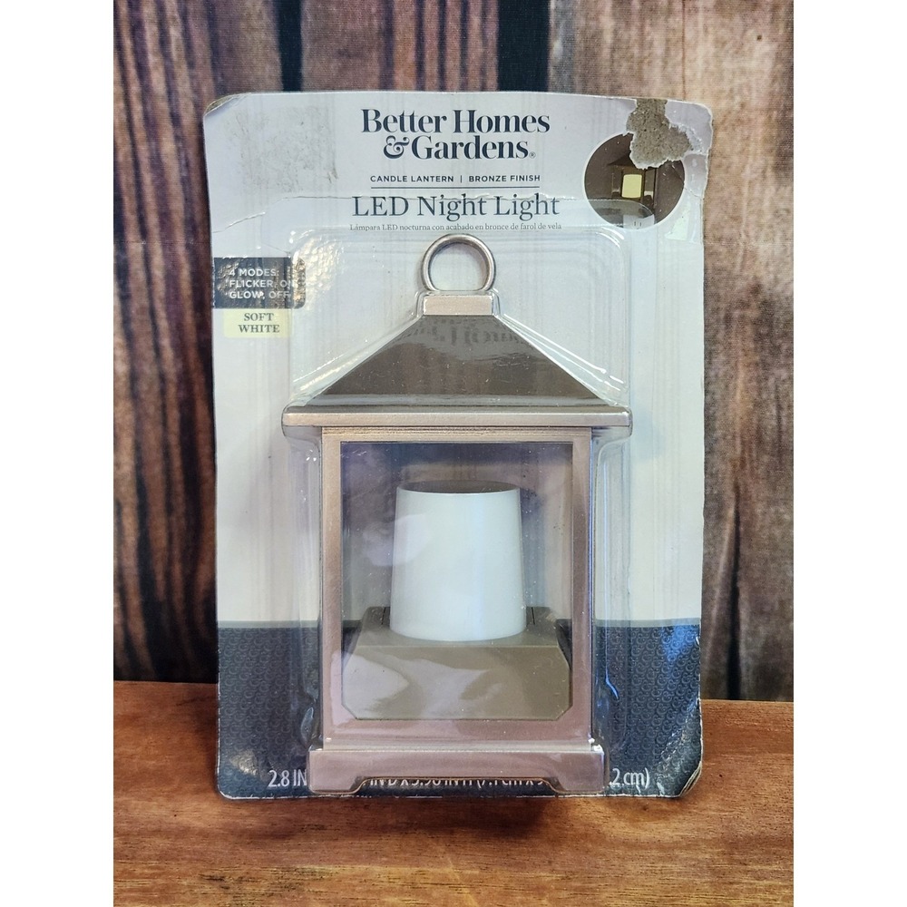 Better Homes & Gardens LED Night Light Candle Lantern Bronze Finish 4 Modes NEW